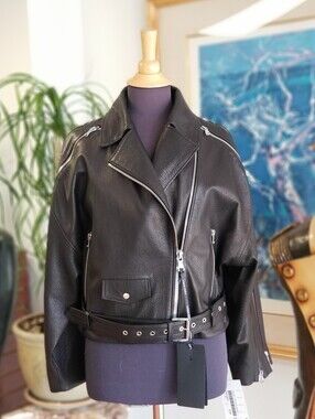 Black Leather  Jacket with Belt